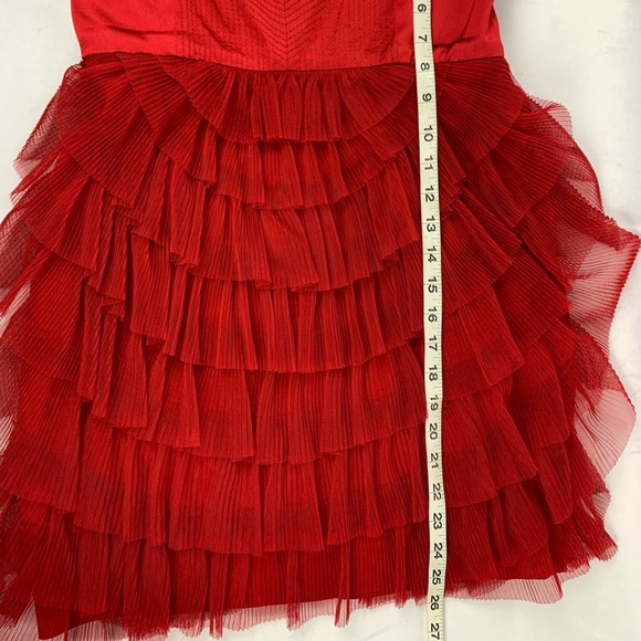 BCBG MAXAZRIA Mesh Sas Gardenia Dress Rio Red Ruffle Tiered Strapless Sz 8P - Picture 10 of 10